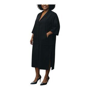 Terea By Andrea Pitter Black 100% Tencel Shirt Dress XXL MIDI 3/4 Sleeves Pocket